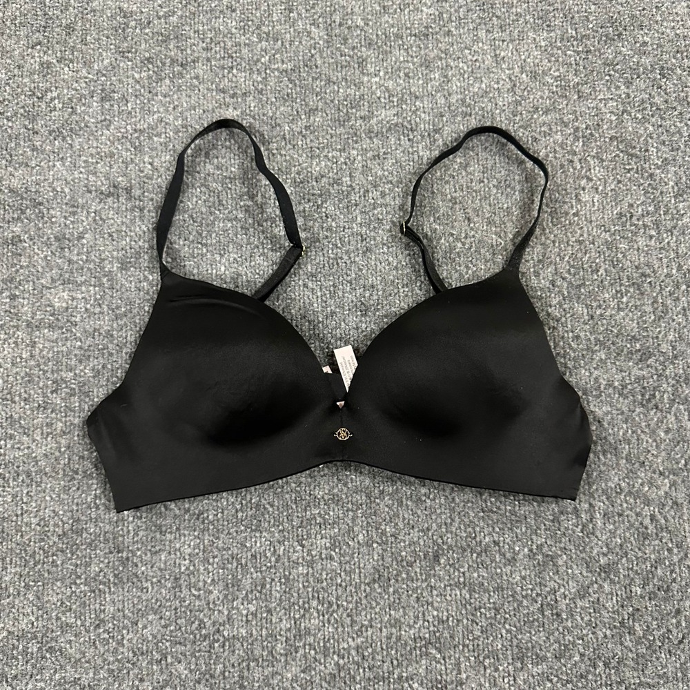Victoria's Secret Bra Womens Size 36B Black Padded No-Wire Wireless Smooth Logo